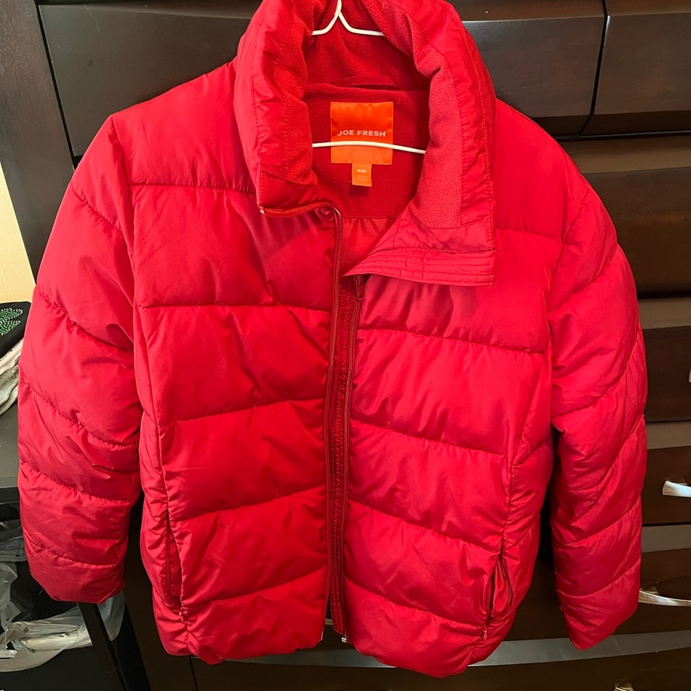red red puffy jacket